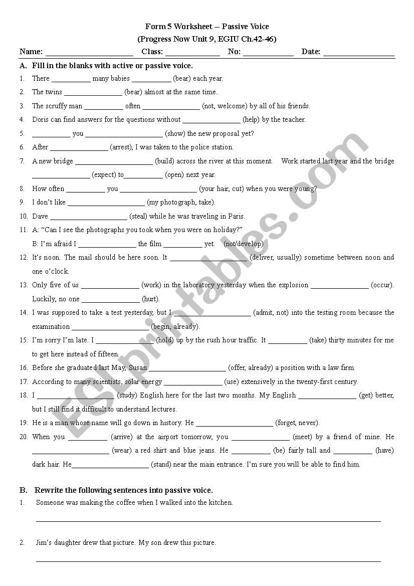 passive voice worksheet