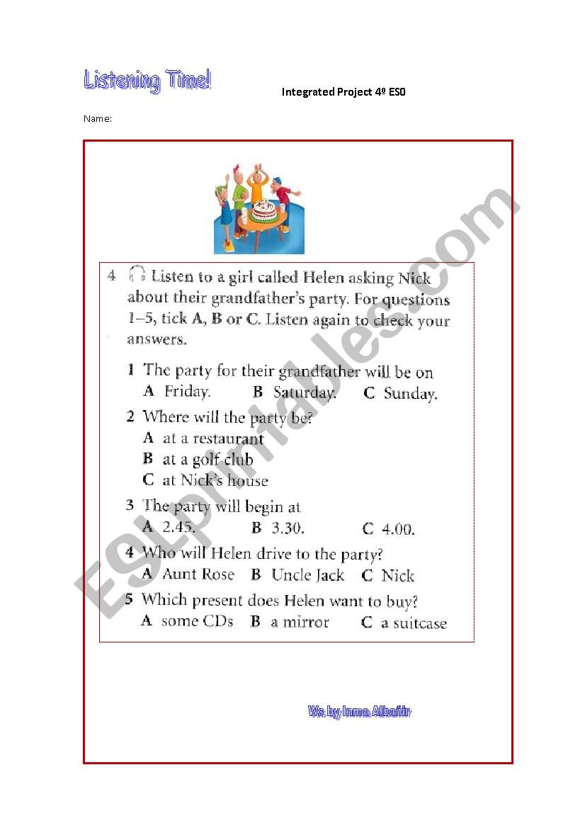 Birthday party worksheet