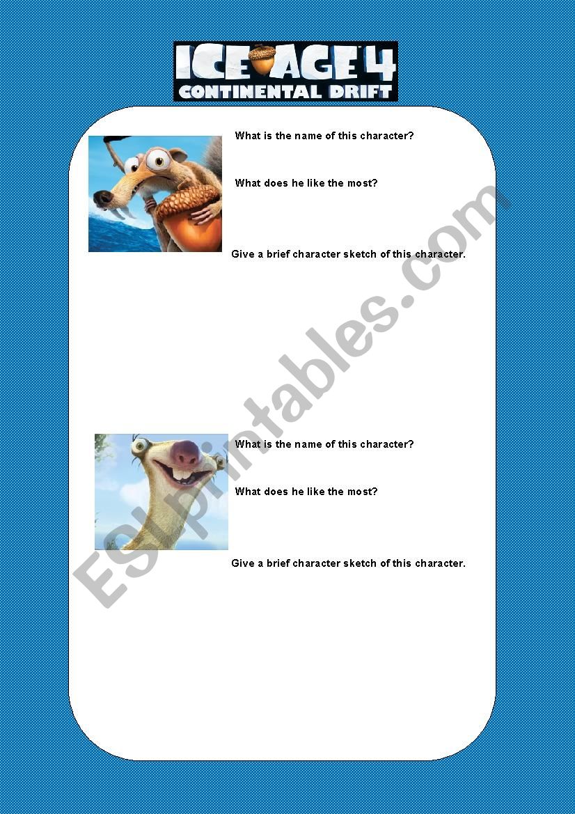 Ice Age 4 worksheet