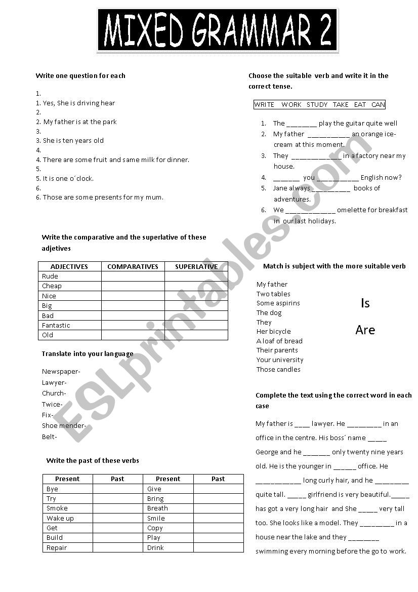 MIXED GRAMMAR 2 worksheet