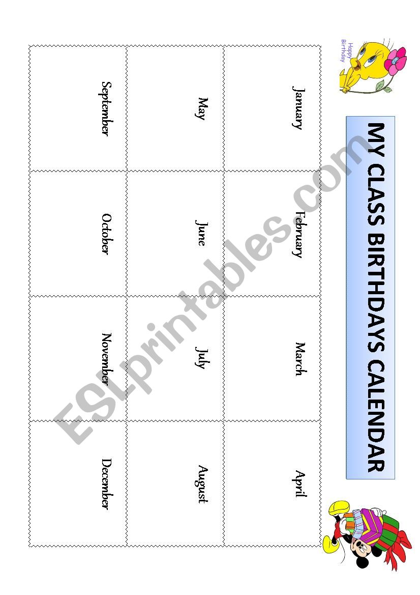My class birthdays calendar worksheet