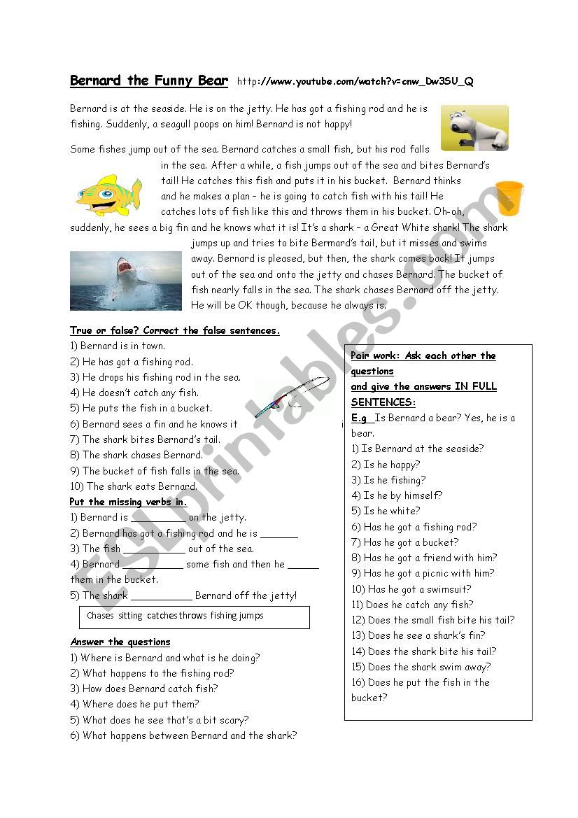 Bernard goes fishing. worksheet