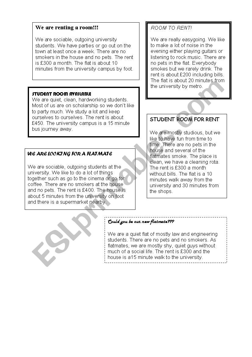 Accommodation adverts worksheet