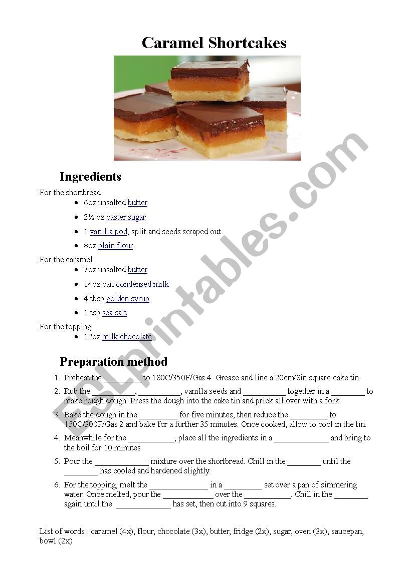 Caramel shortcakes worksheet