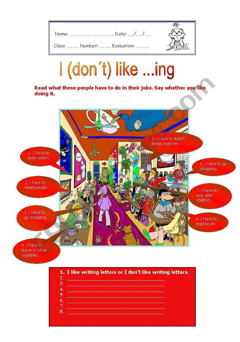 I like (donÂ´t) like ...ing  worksheet