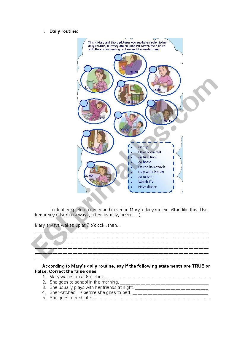 Daily routine worksheet