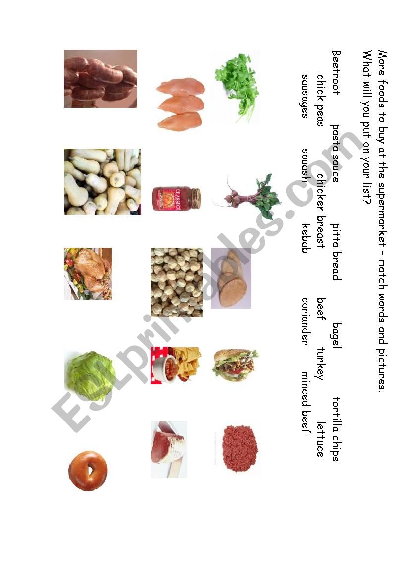 Supermarket foods worksheet