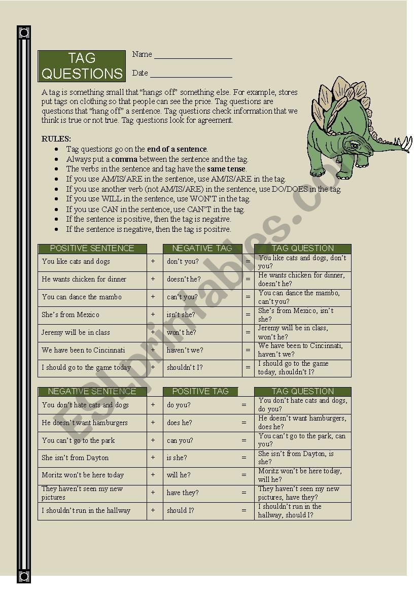 Tag Questions Explanation, Intonation, and Activities