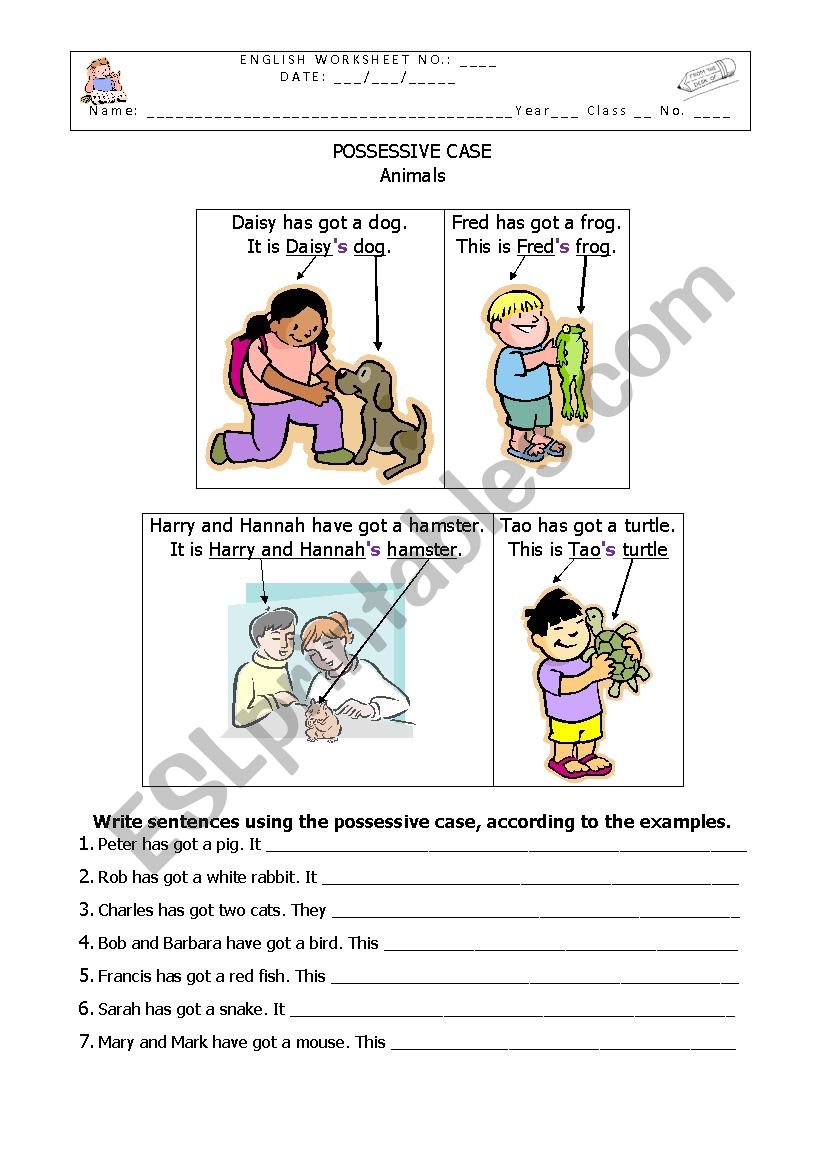 Possessive Case: Pets worksheet