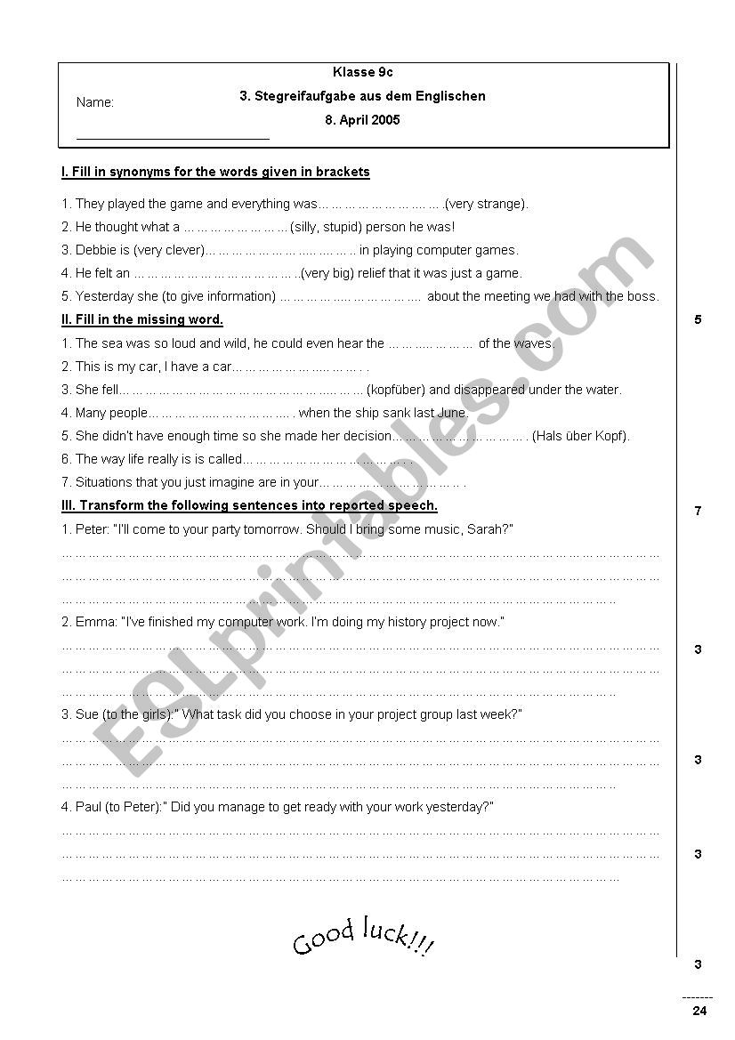 small exam for 9th graders worksheet