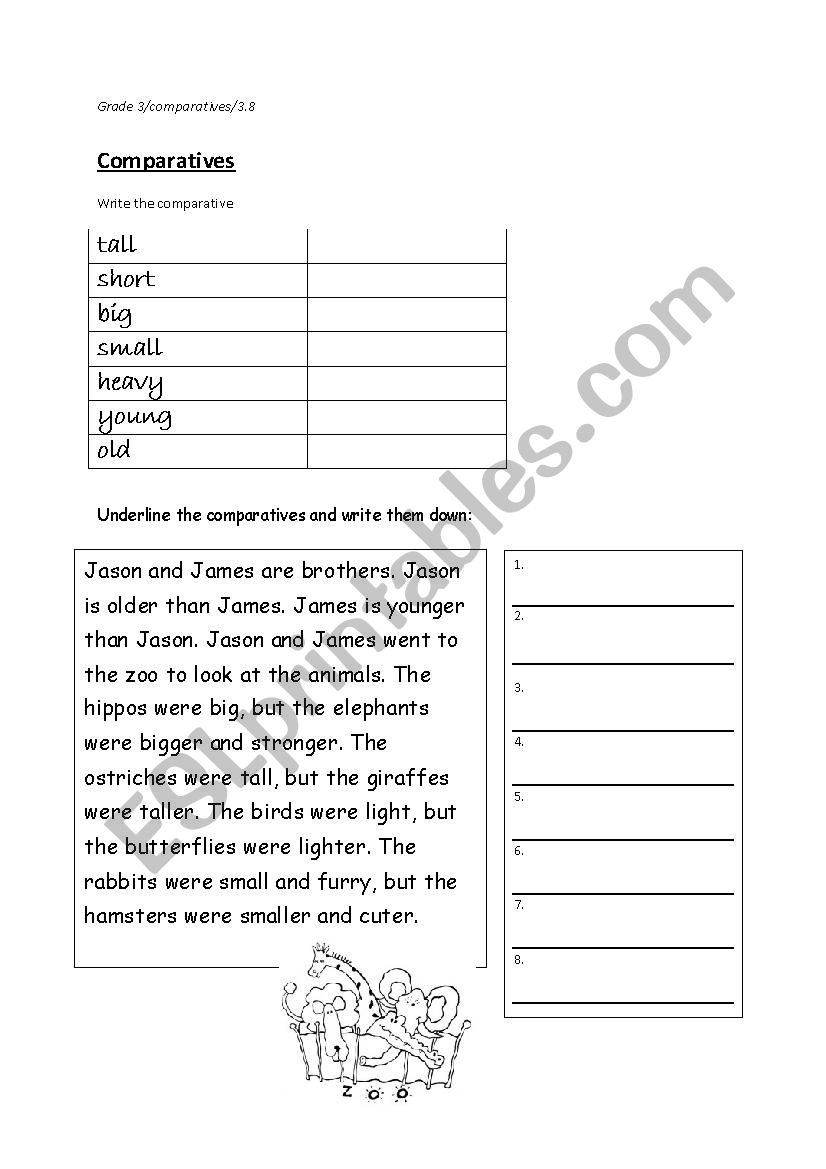 comparing animls worksheet