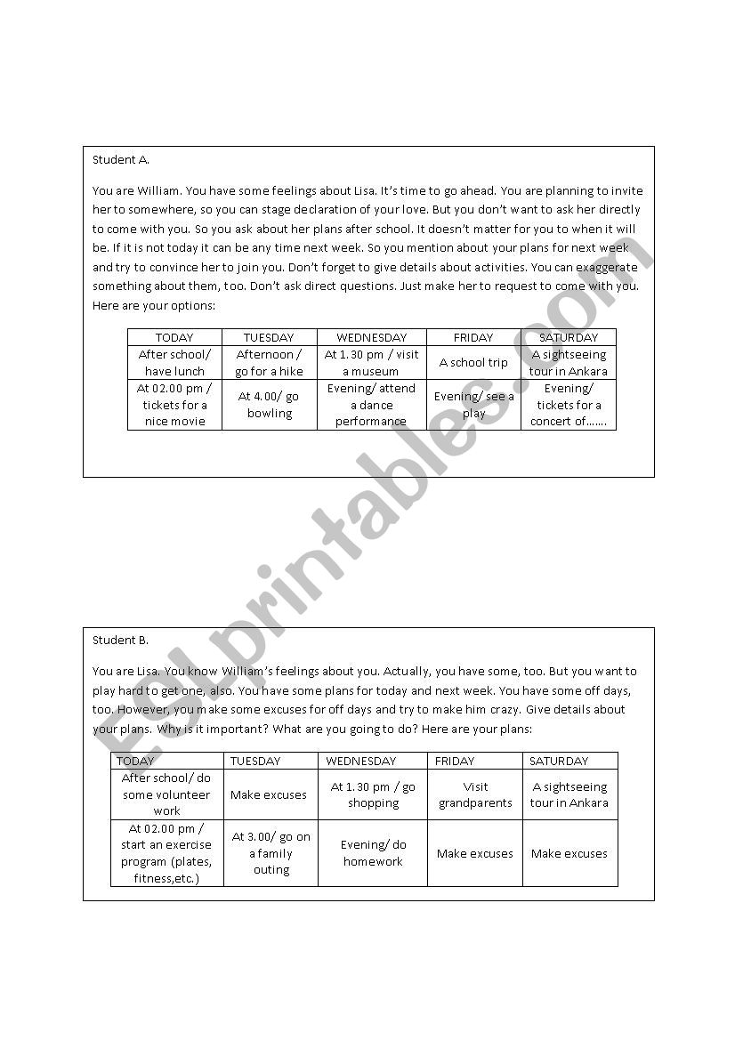 Speaking rolecards worksheet