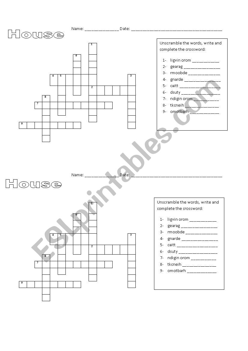 House Parts Worksheet worksheet