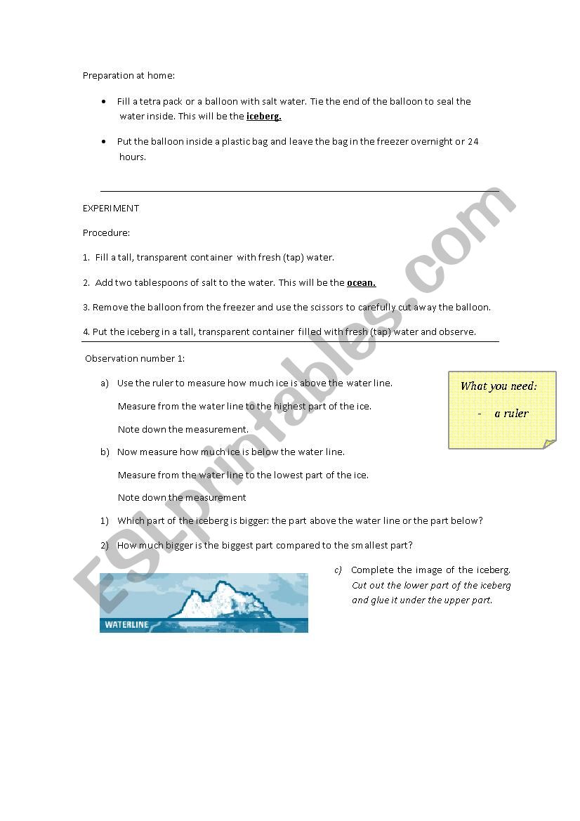 Iceberg experiment worksheet