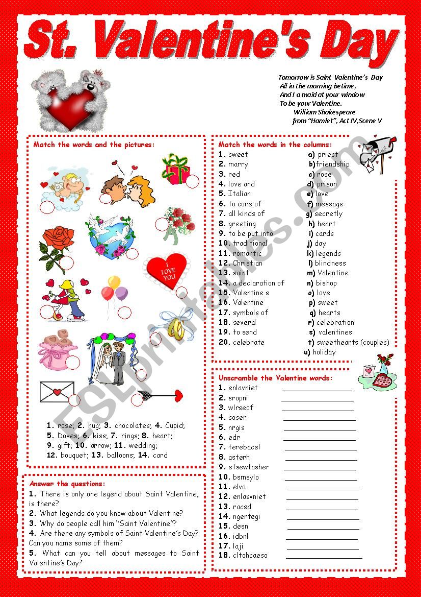St. ValentineÂ´s Day worksheet