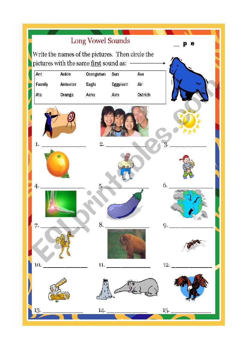 Long vowel A worksheet