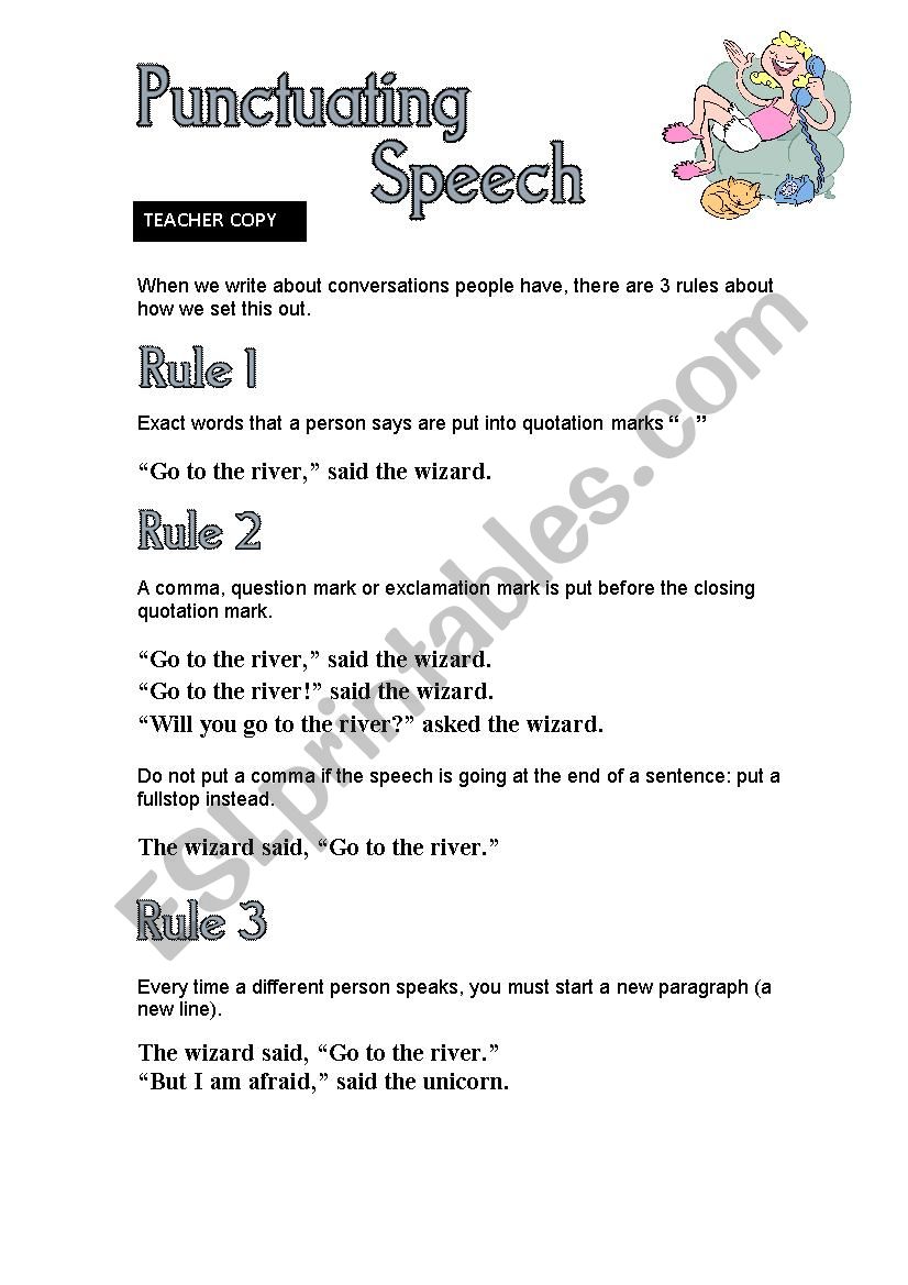 punctuation of speech worksheet