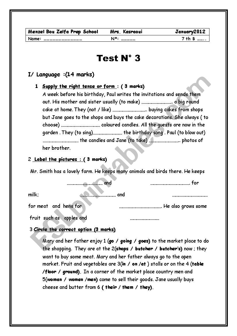Mid term test N 2    ( 7 th form)