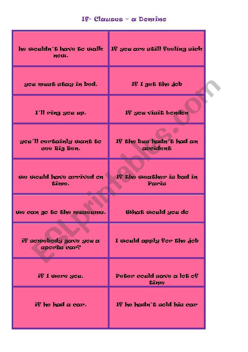 if- clauses domino worksheet
