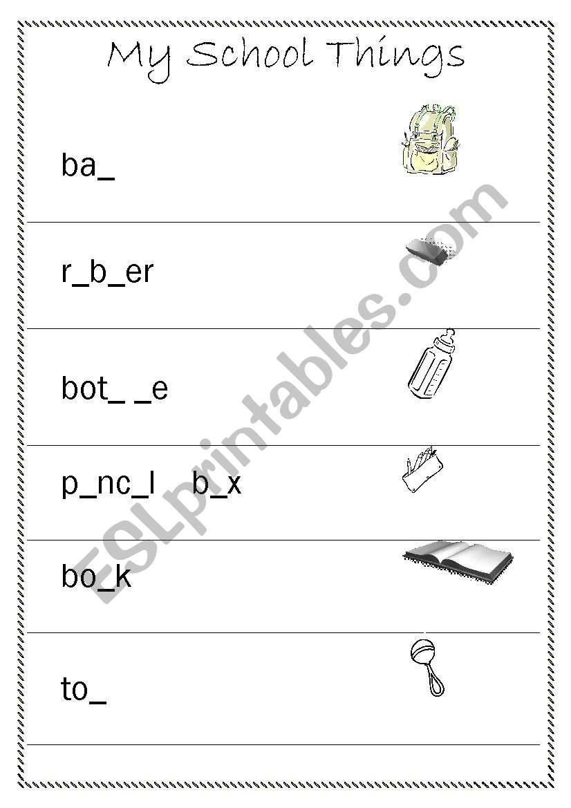 school things worksheet