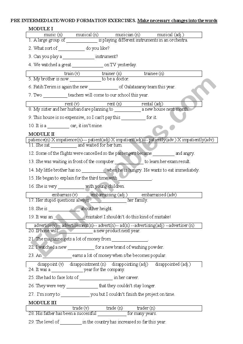 word formation worksheet