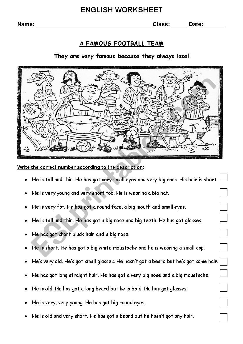 Famous football team worksheet