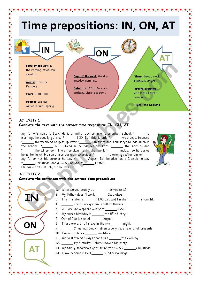 Prepositions of time: IN, ON, AT