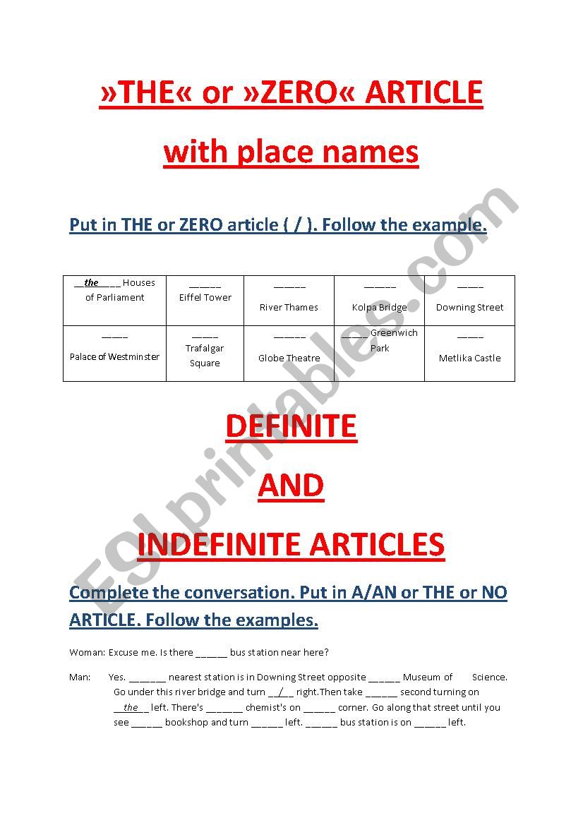 DEFINITE, INDEFINITE AND ZERO ARTICLES