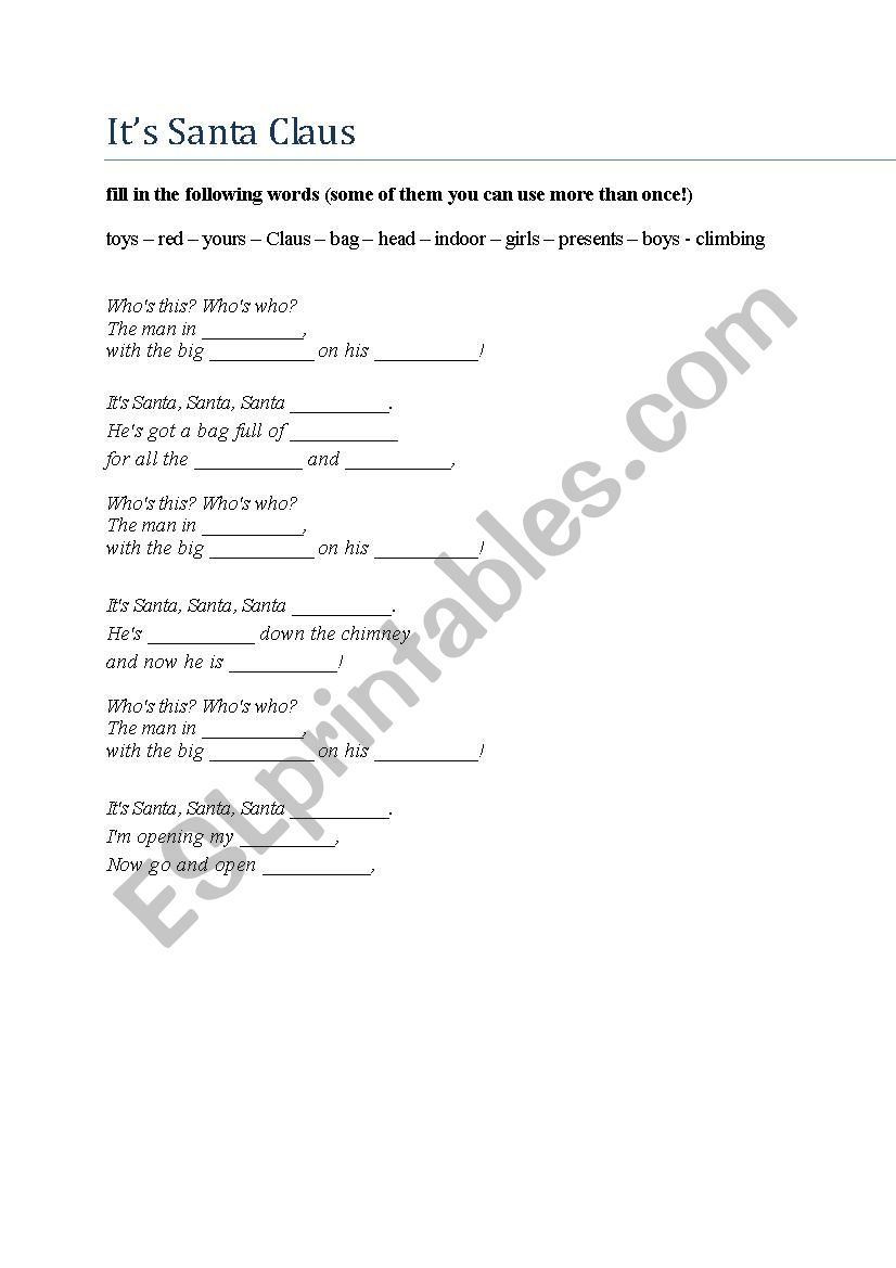 Christmas song  worksheet