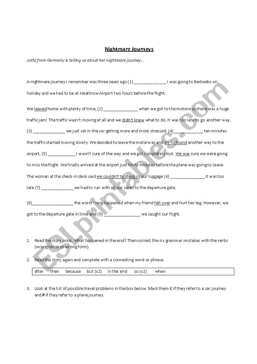 Nightmare Holidays worksheet