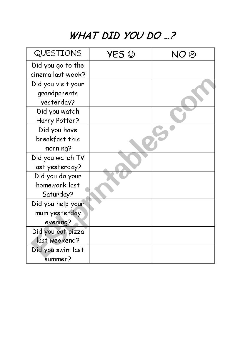 SIMPLE PAST IRREGULAR VERBS SURVEY