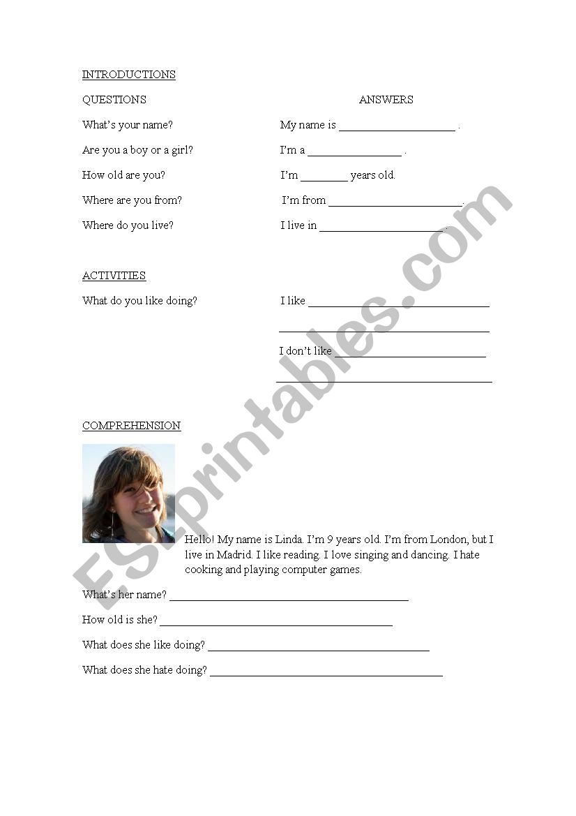 Introductions worksheet