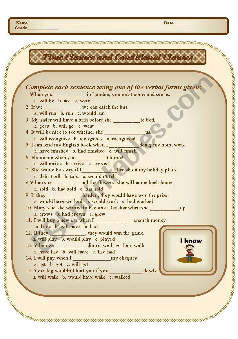 Time Clause and Conditional Clause