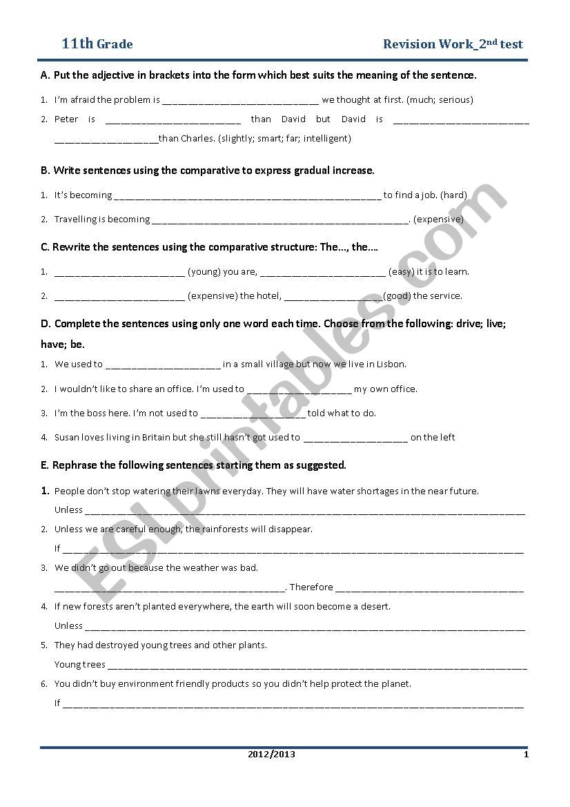 Revision Work_Adjective Degrees, used to and rephrasing activities