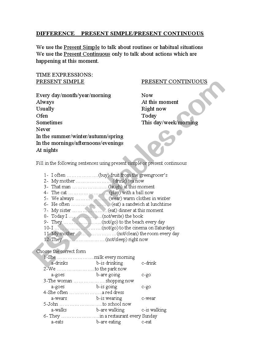 PRESENTS worksheet