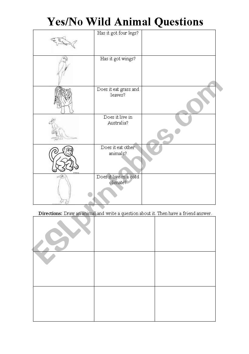 Wild Animal Questions Page 2 worksheet