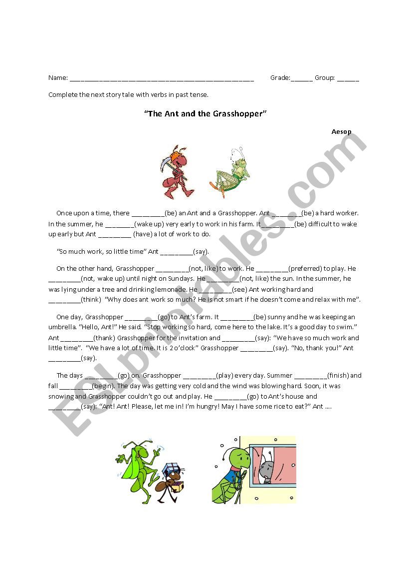 The Ant and the Grasshopper. Simple Past exercise