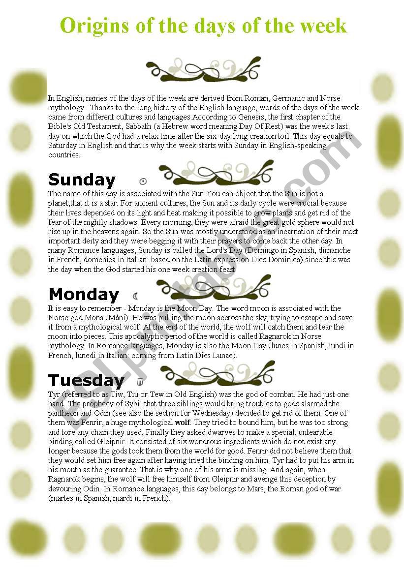 Origins of the days of the week