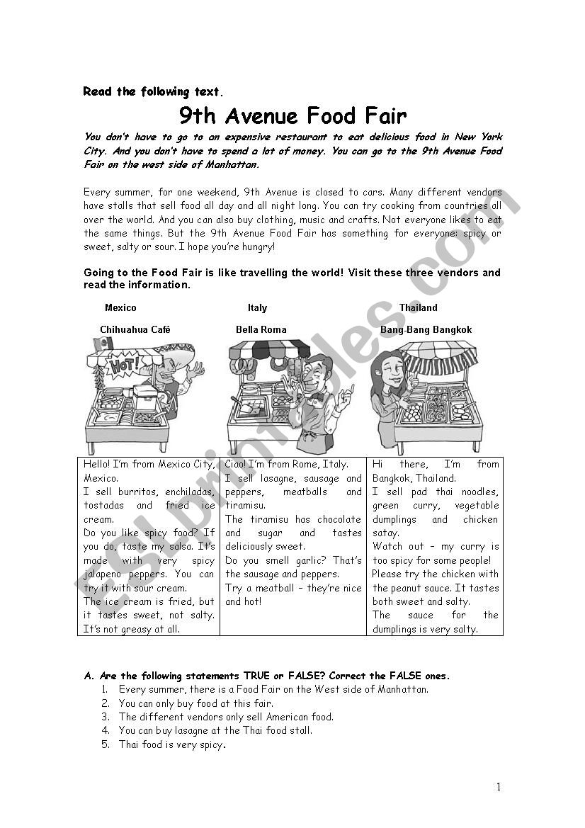 9th Avenue Food Fair worksheet