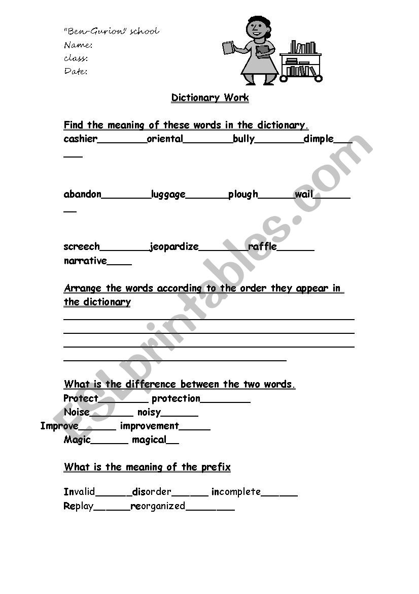 Working with a dictionary worksheet