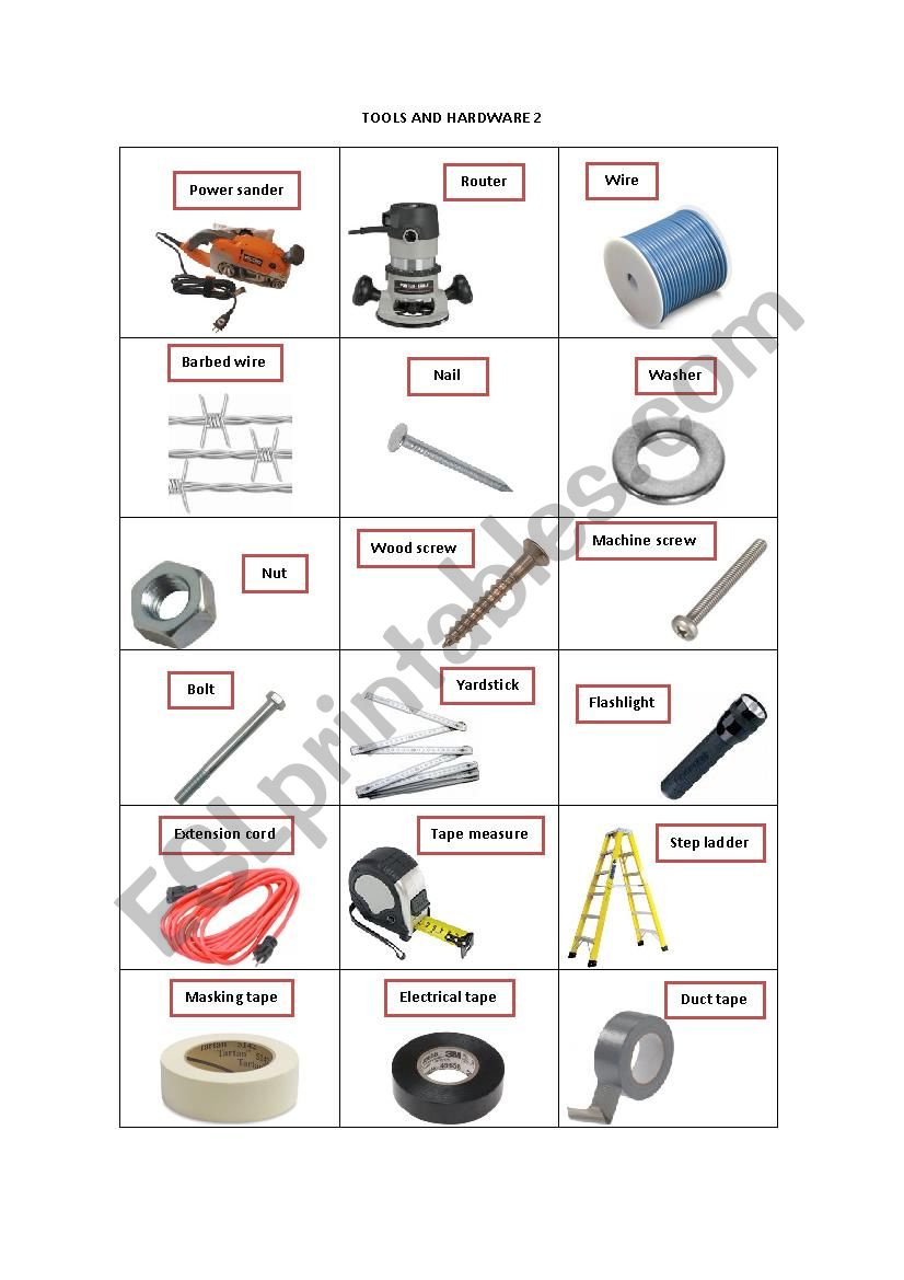 TOOLS AND HARDWARE 2 worksheet