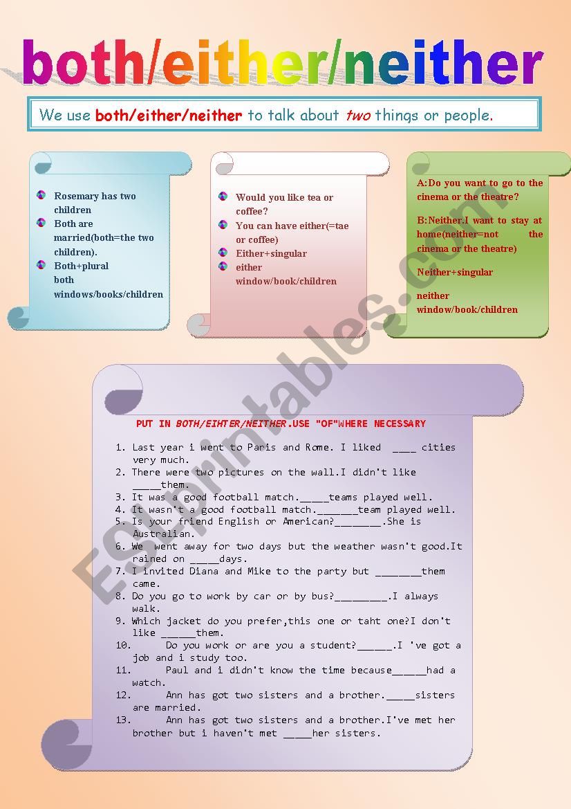 both/either/neither worksheet