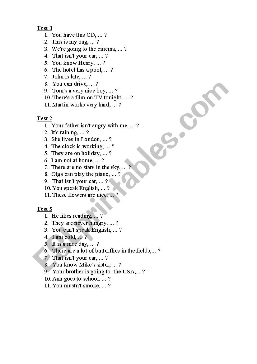 Tag Questions worksheet