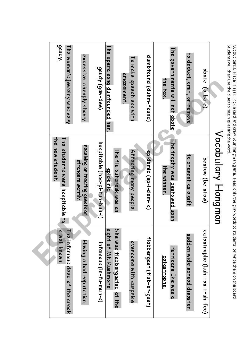 Vocabulary Hangman worksheet