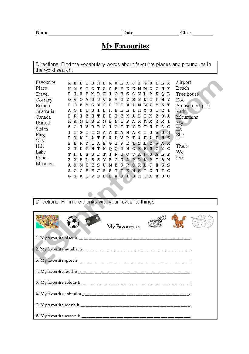 My Favourites worksheet