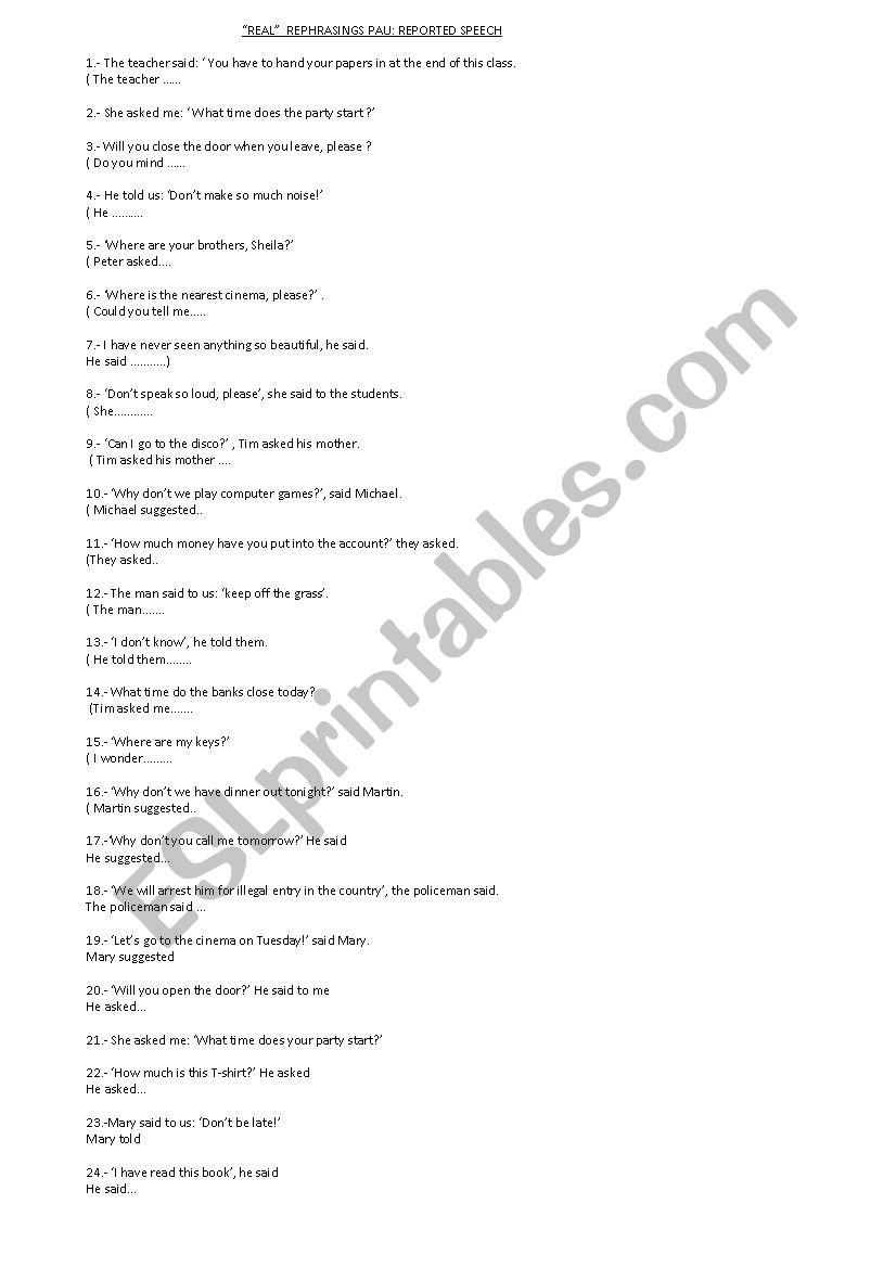 paeg rephrasings reported speech