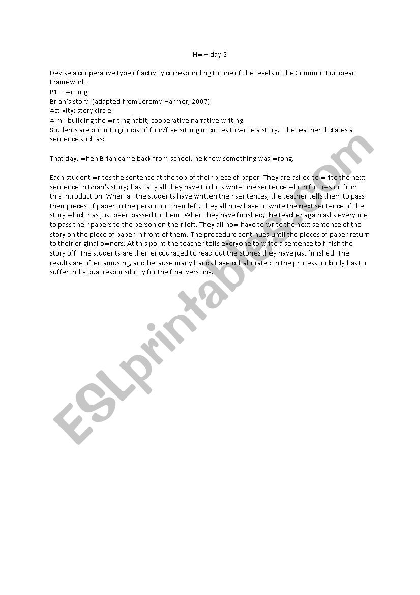 Writing worksheet