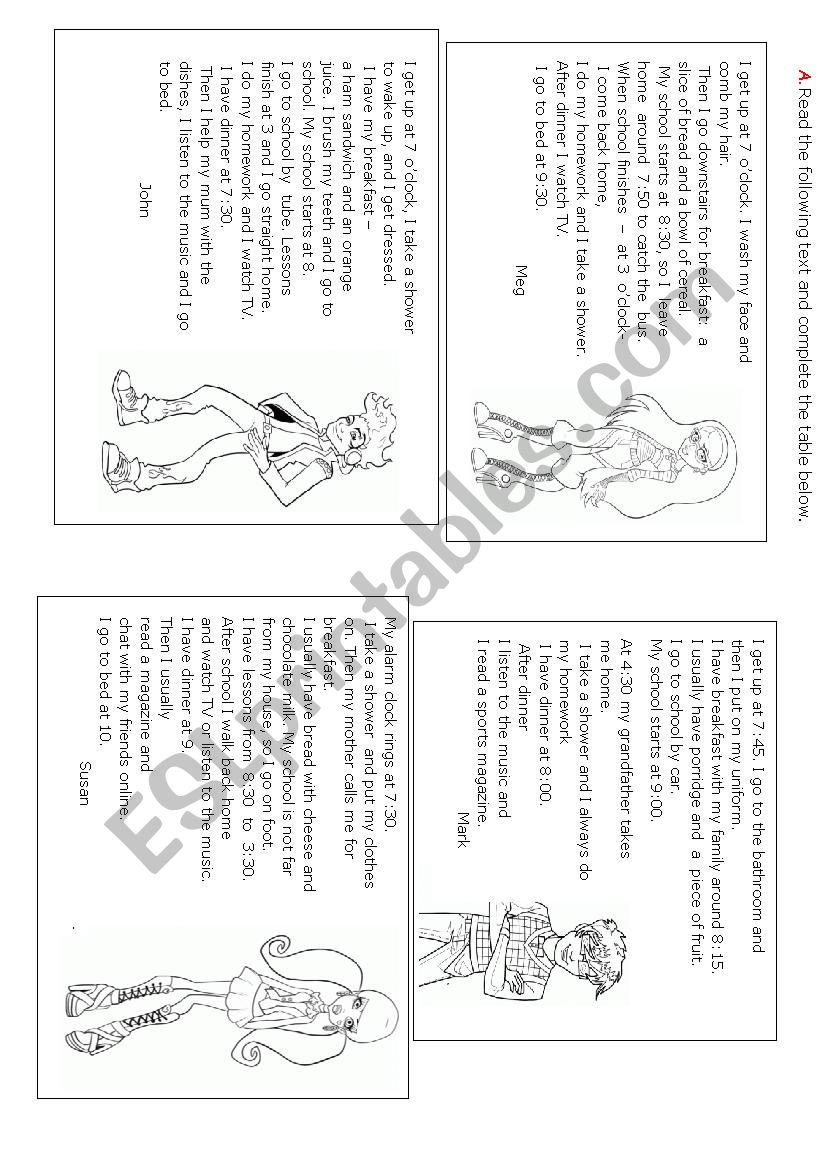 Daily routine worksheet