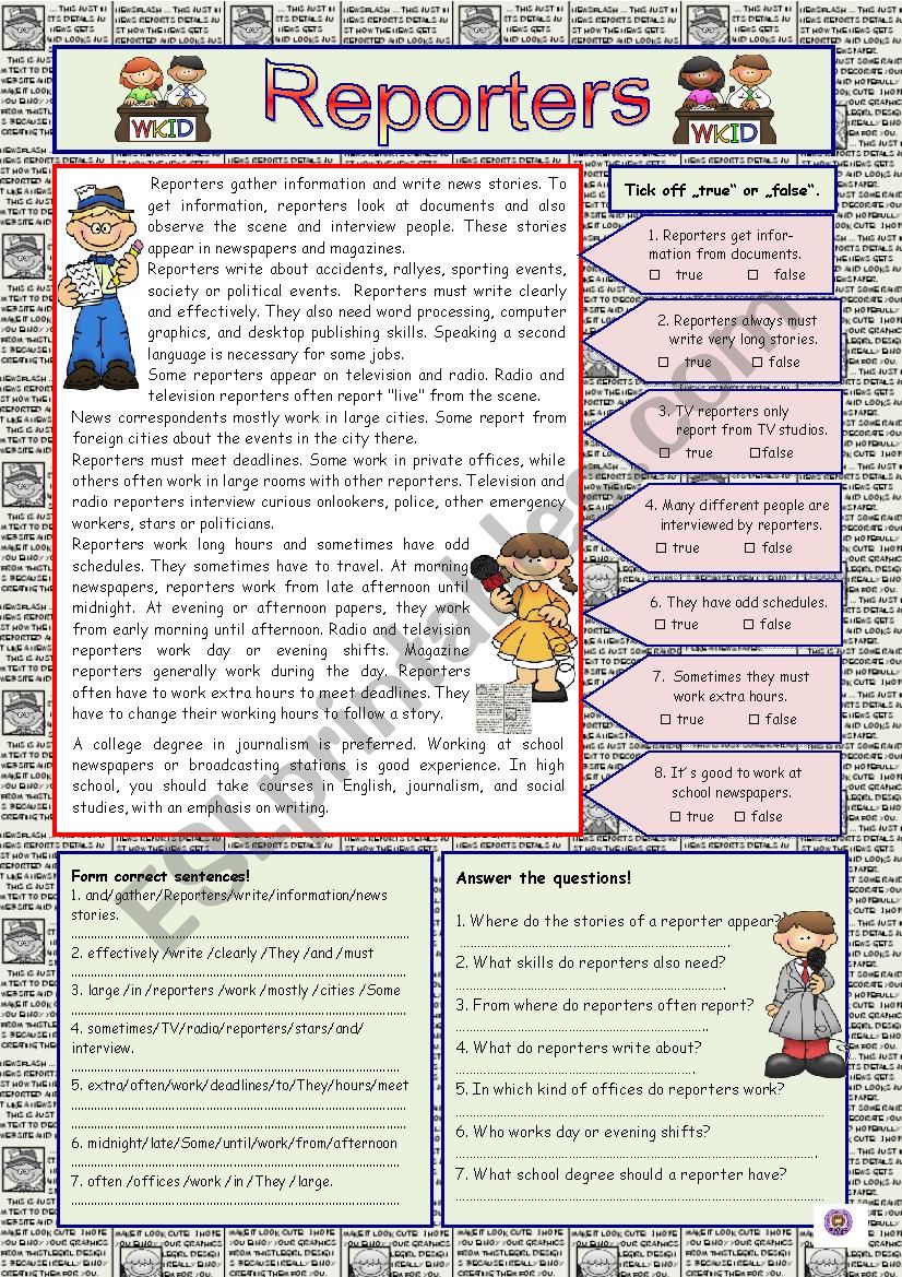 Reporters (+KEY) worksheet