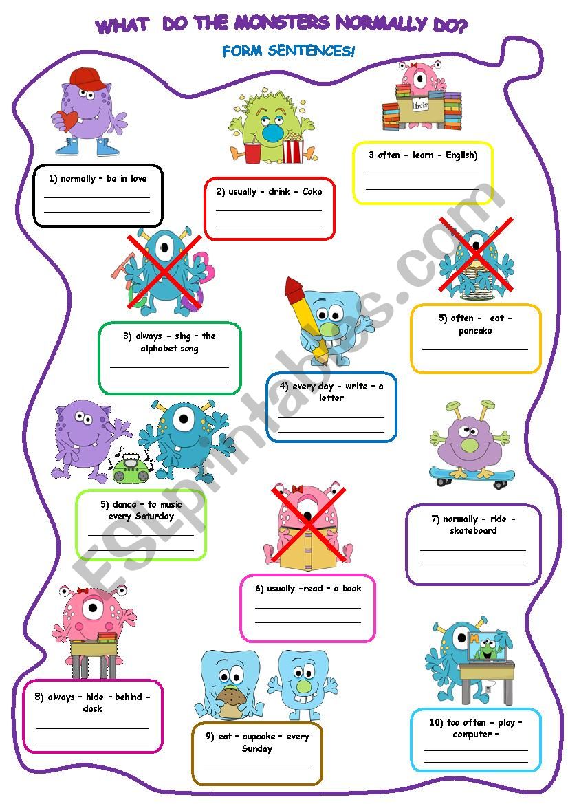 Simple Present Monsters worksheet